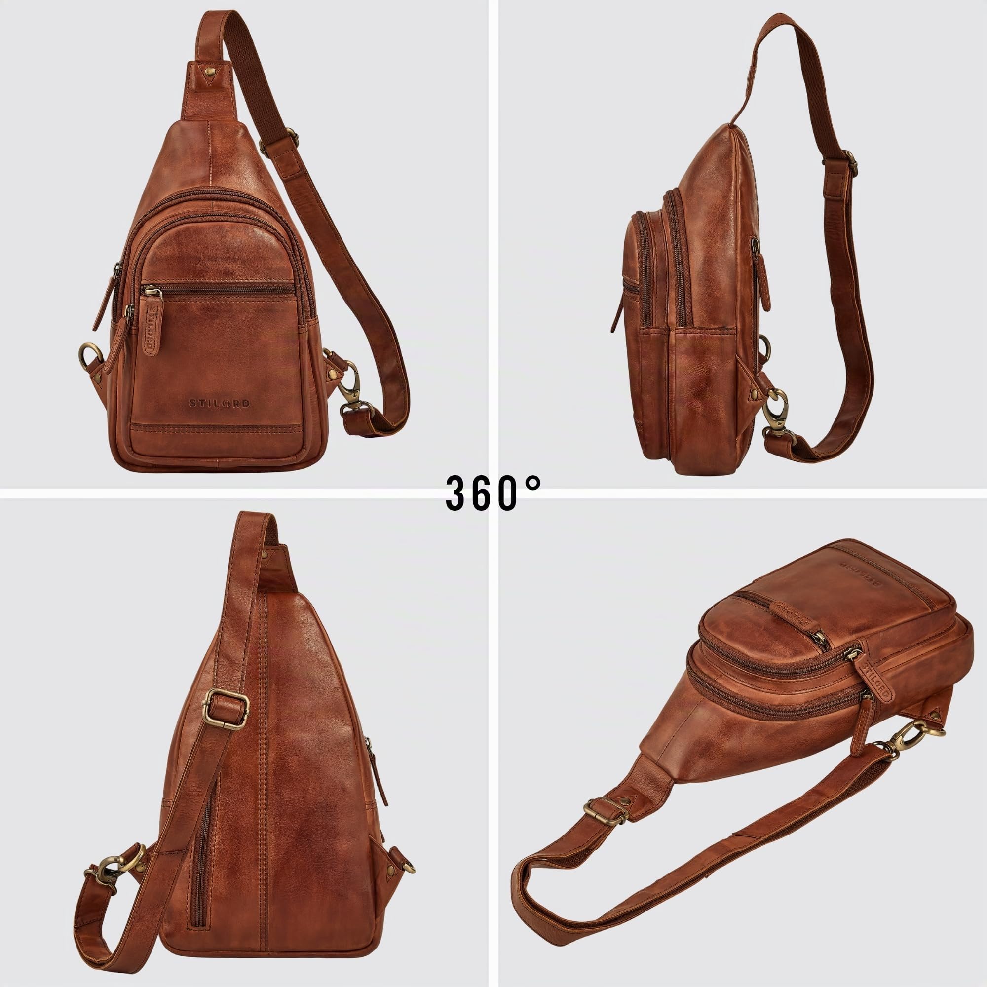 STILORD "Torino Stylishe Sling Bag Herren Leder Schwarz Crossbody Bag - Echtleder Herrentasche zum Umhängen Tablet 8,3 Zoll - Anti-Diebstahl Brustbeutel Reise & Alltag