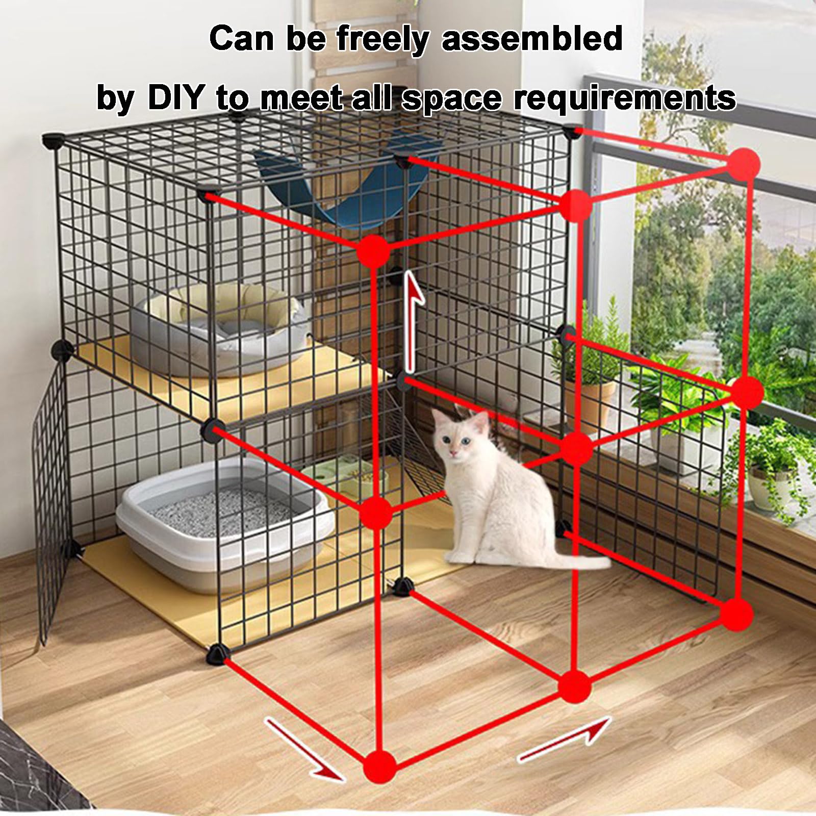 Generic Cage pour Chat Extérieur, Enclos pour Chats pour L'extérieur, Cage à Chat en Fil Métallique Détachable, pour 1-3 Chats
