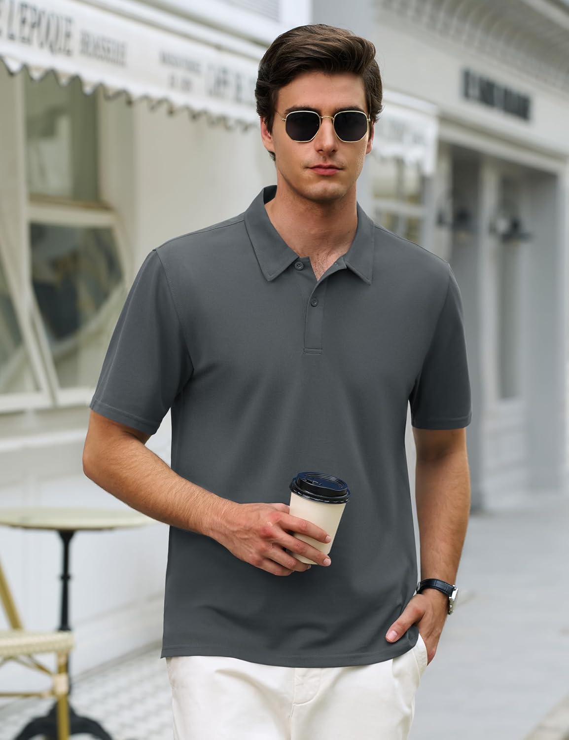 Cotrasen Men's Polo Shirts Short Sleeve 2 Buttons Cotton Collared Golf Shirts Dry Fit Pique Polos for Summer
