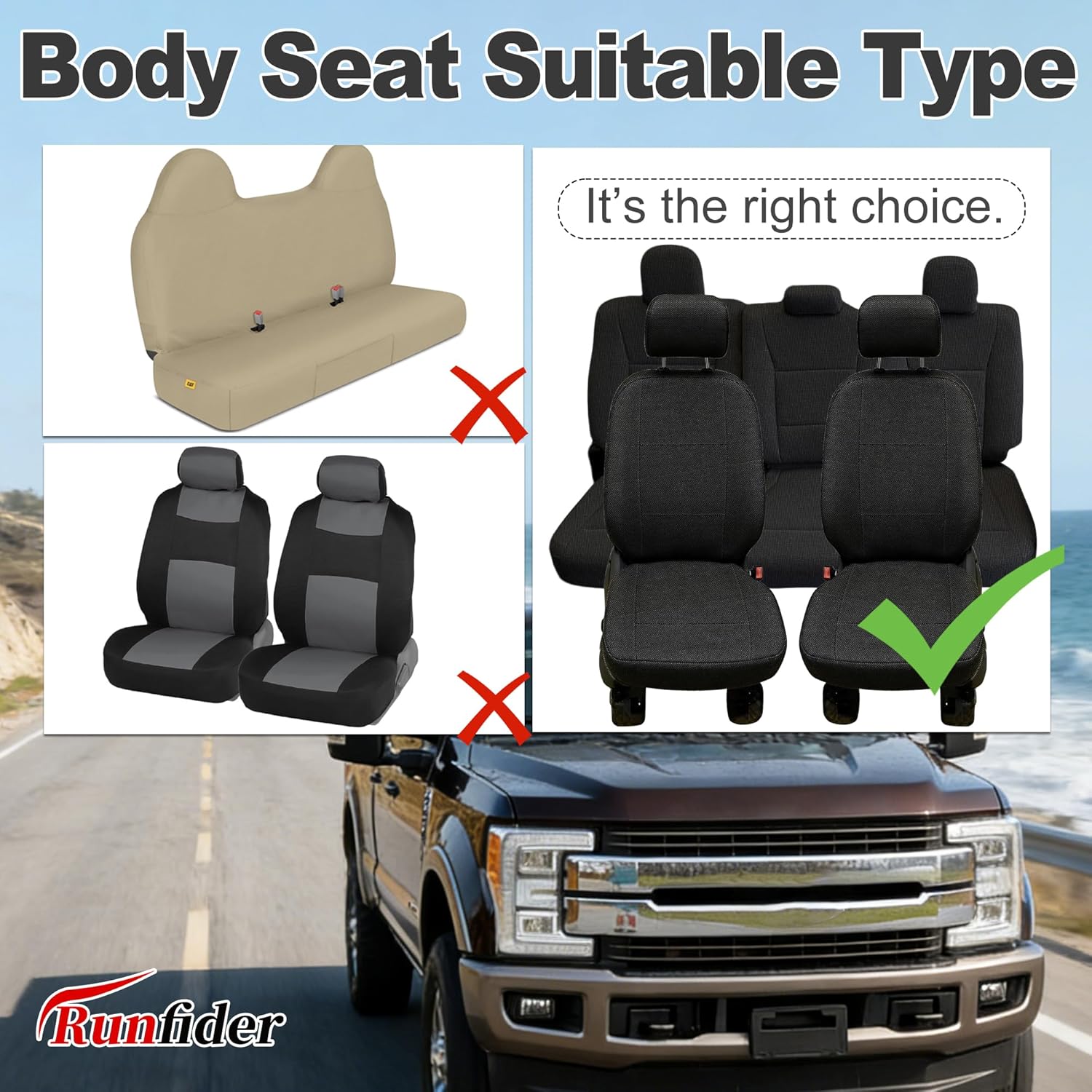 Crew Cab Seat Covers for Ford F150 2015–2025, F150 Lightning 2022–2025, F-250 F-350 Super Duty 2017–2025, Composite Knit Fabric，Protectors with Headrest Covers - Black（Front & Rear）