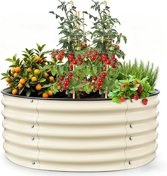 Gruper Galvanized Raised Garden Bed, 3.5ft x 17 Tall Round Metal Planter Raised Garden Boxes Outdoor for Vegetable Fruits Flower Herb, Anti-Rust and Sturdy & Easy-Setup