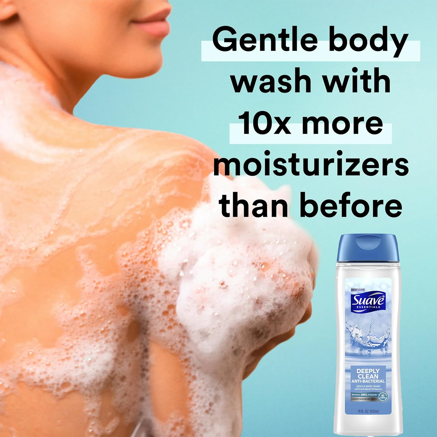 Suave Deeply Clean Body Wash, 6 Pack, Gentle Body Wash with Fresh Blend Oil Essence, Moisturizing Body Cleanser Infused with Vitamin E and Algae for Dry Skin, Fresh Scent,18 oz. Each