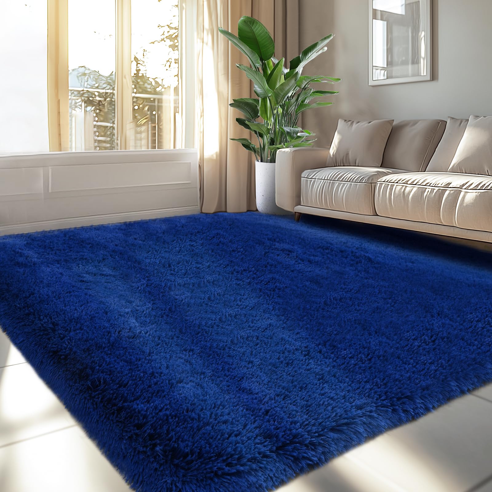 Blue Area Rug for Living Room: Blue Shag Rugs for Bedroom- 7x10 Fluffy Living Room Rugs- Shag Rugs Soft Plush Indoor Carpets for Bedroom, Kidsroom,