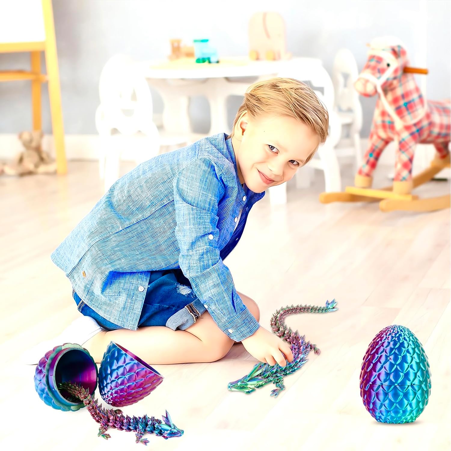 3D Printed Dragon Eggs with Dragon Inside，Articulated 3D Dragon,Crystal Egg Fidget Toys Red Green Blue