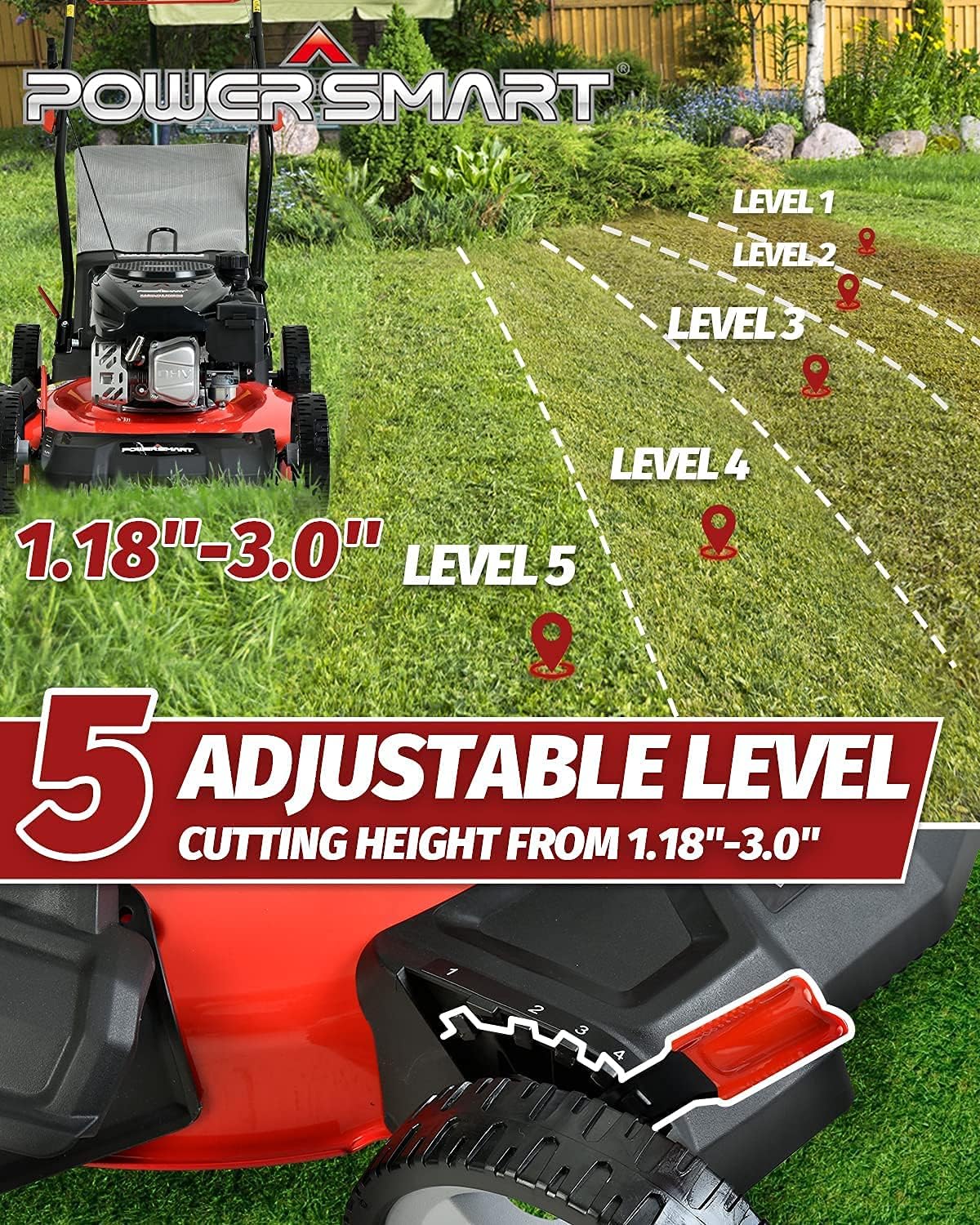 Buy PowerSmart Gas Lawn Mower 21Inch 144cc 3in1, WalkBehind Push