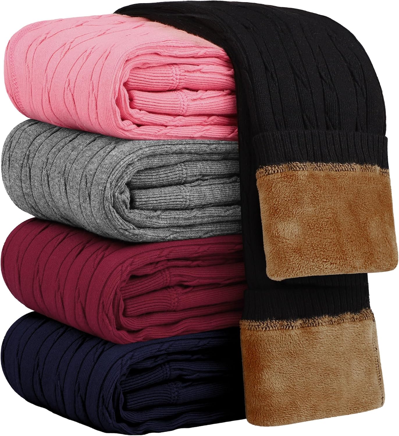 Resinta 1 Pair Toddler Girls Cotton Fleece Lined Leggings Thick Thermal Pants Warm Cable Knit Velvet Tights