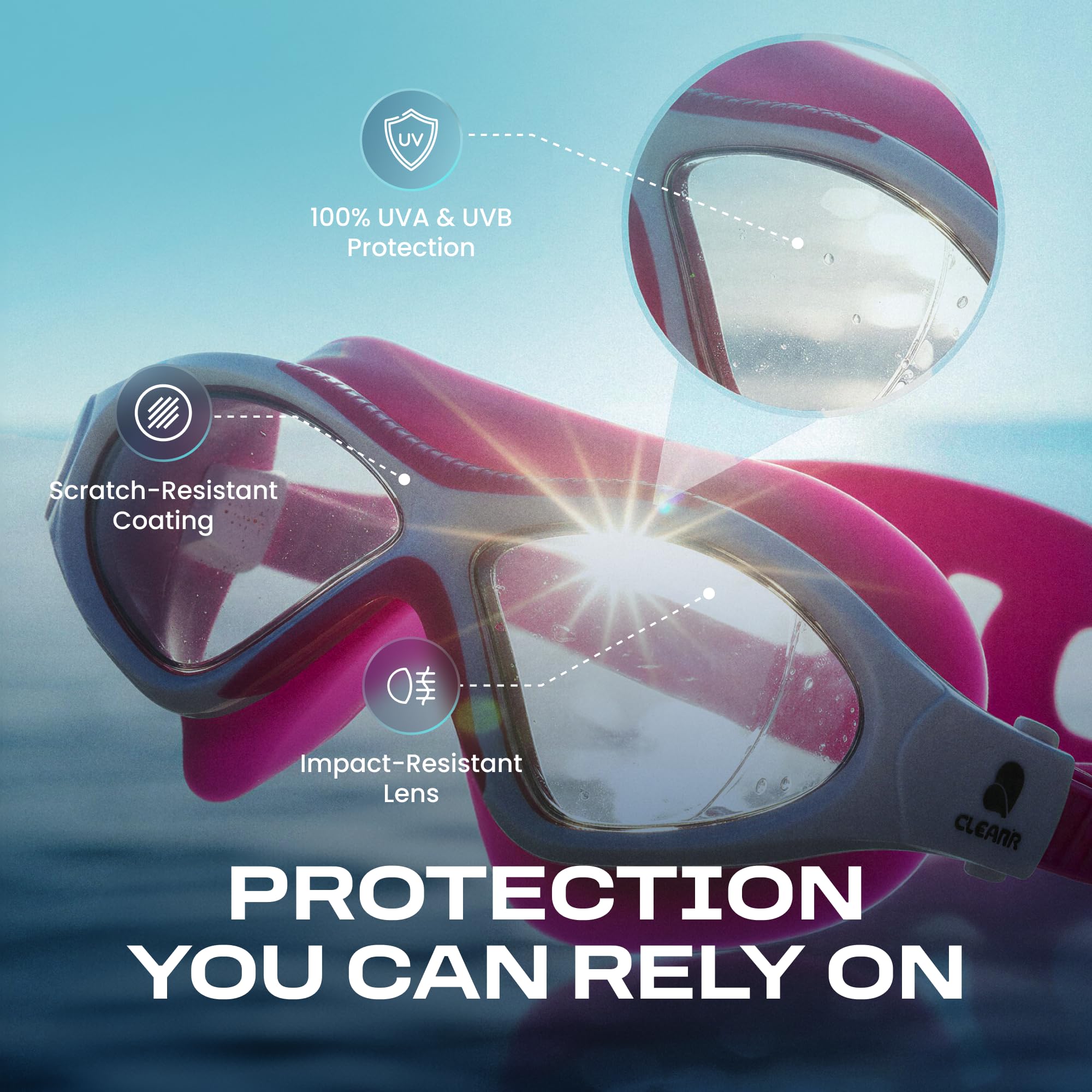 Clear'r Vision, maschera da nuoto per adulti – occhialini trasparenti per snorkeling, anti-appannamento, lenti antigraffio, protezione UV, vestibilità comoda
