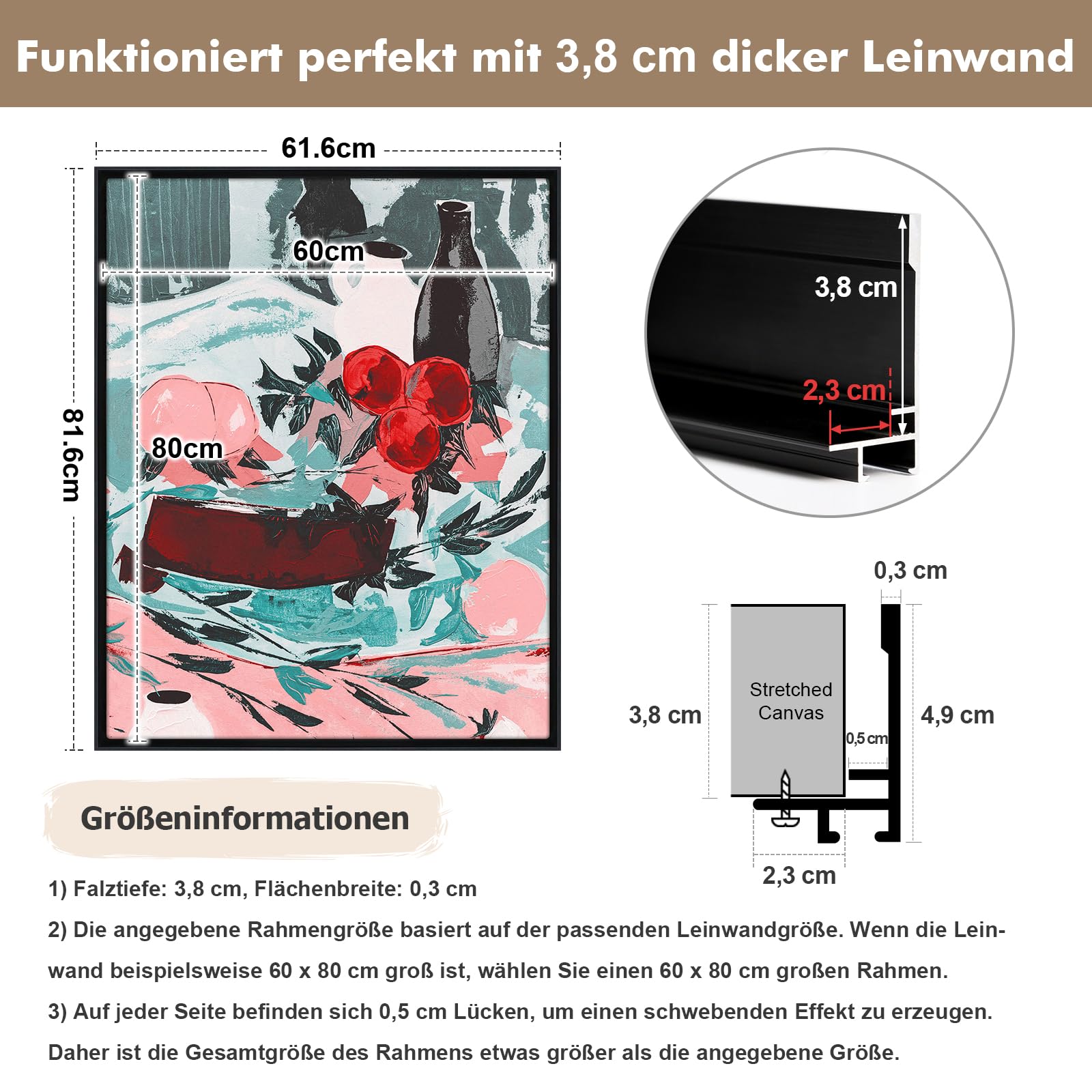 Schattenfugenrahmen, Bilderrahmen für 80x100cm Leinwandbilder, DIY Metallrahmen mit 3,8 cm Tiefe für Landschaftsporträts, Wohnzimmer-Dekor