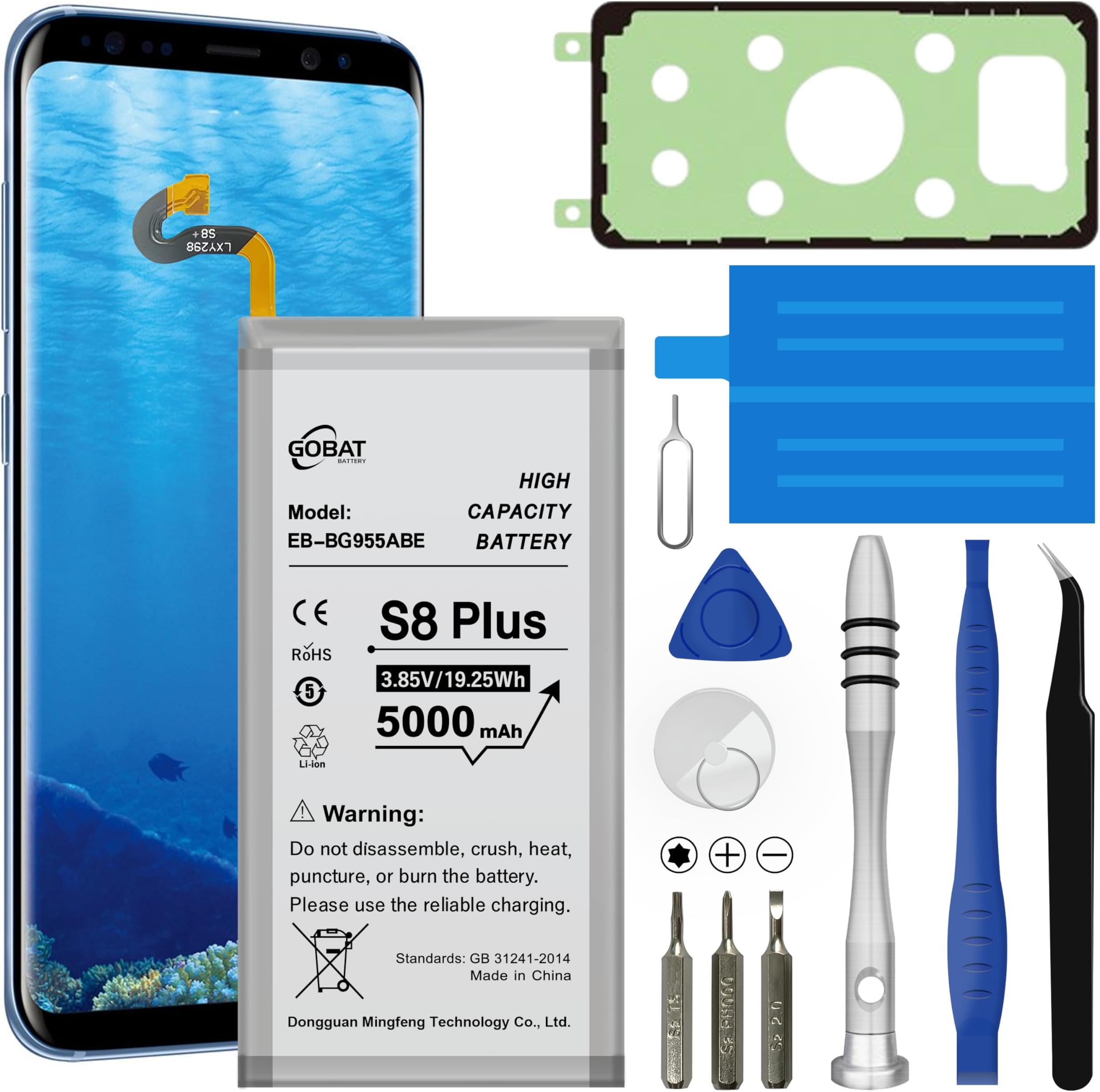 Replacement for Samsung Galaxy S8 Plus Battery,5000mAh High Capacity Compatible with Samsung Galaxy S8 Plus Model (SM-G955 G955V G955A G955T G955P G955R4 G955F) with Tool Kits,EB-BG955ABE