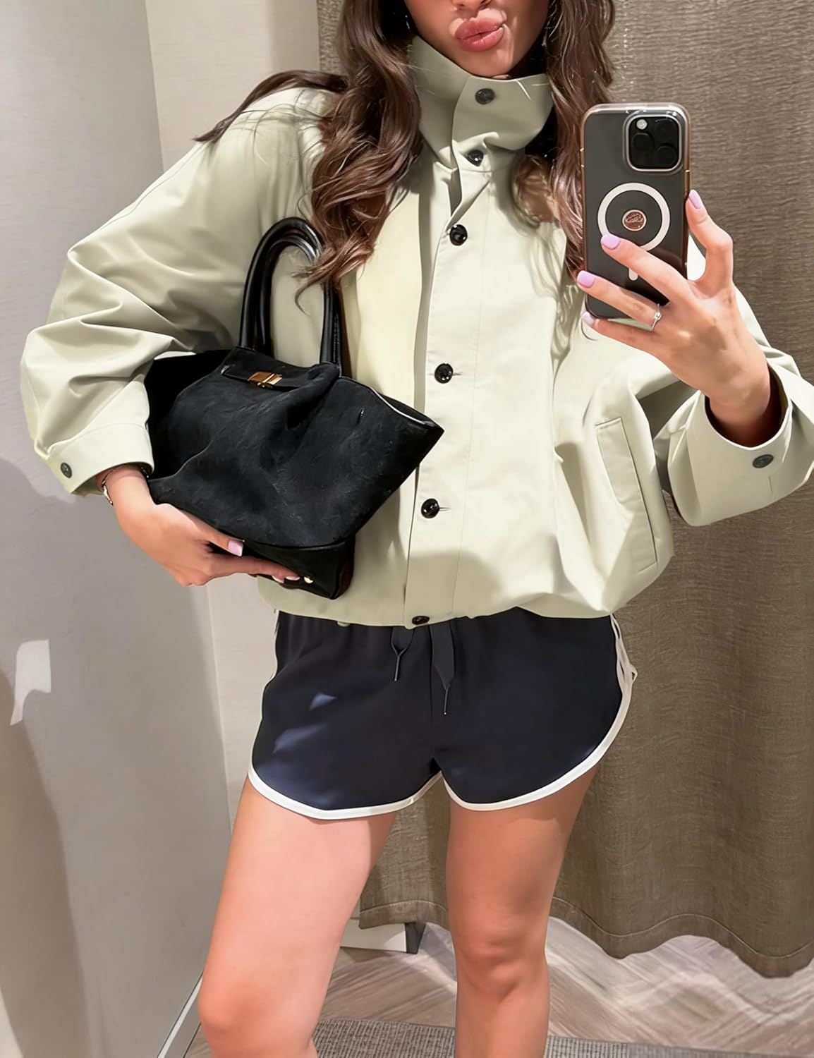Megfie Womens Oversized Bomber Puff Jacket Windproof Waterproof Lightweight Raincoats Shacket Spring Fall Outerwear