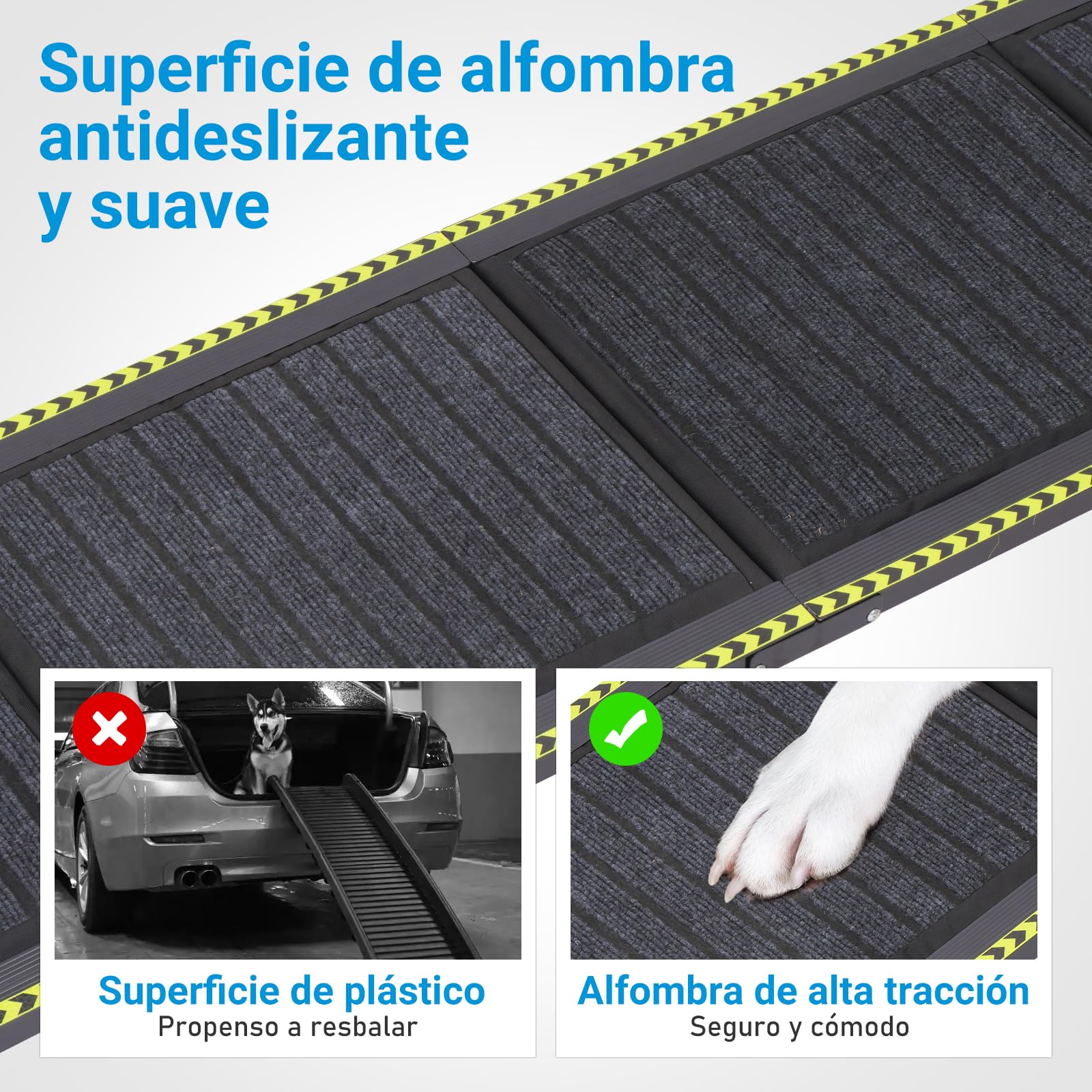 Rampa para Perros Coche Plegable con Bandas Reflectantes, 160 x 44 cm, Soporta hasta 70 kg, Ligera y Antideslizante, Apto para Coche, SUV