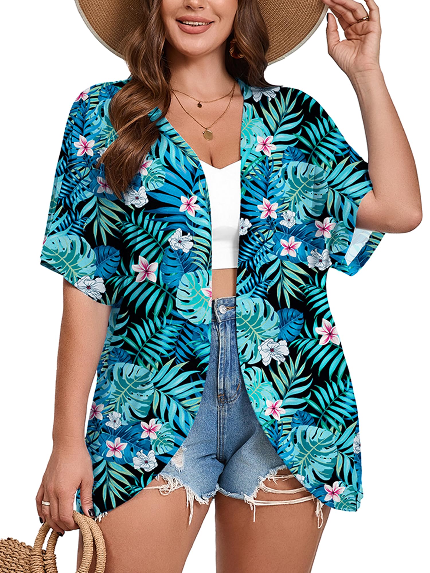 AusLook Plus Size Short Sleeve Summer Cardigan for Women Lightweight 1X-5X