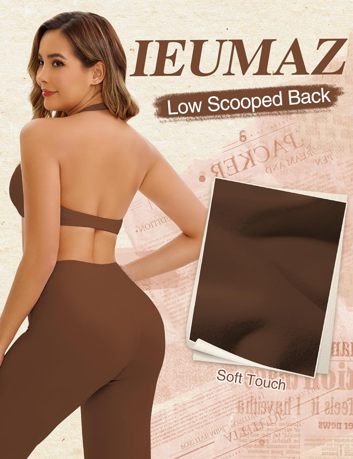 Halter Sports Bras for Women Minimal Deep V Neck Open Back Wireless Workout Gym Yoga Bra - Image 3