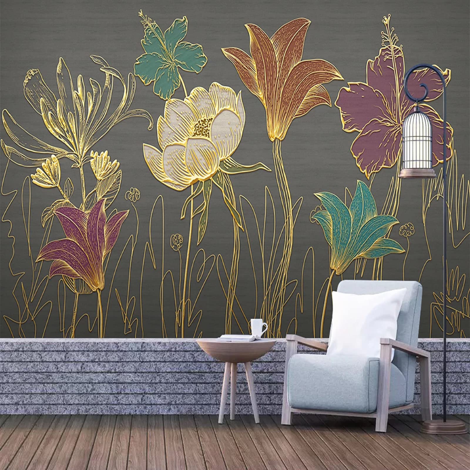 Papier peint salon moderne décoration feuille plante décor mural 3D