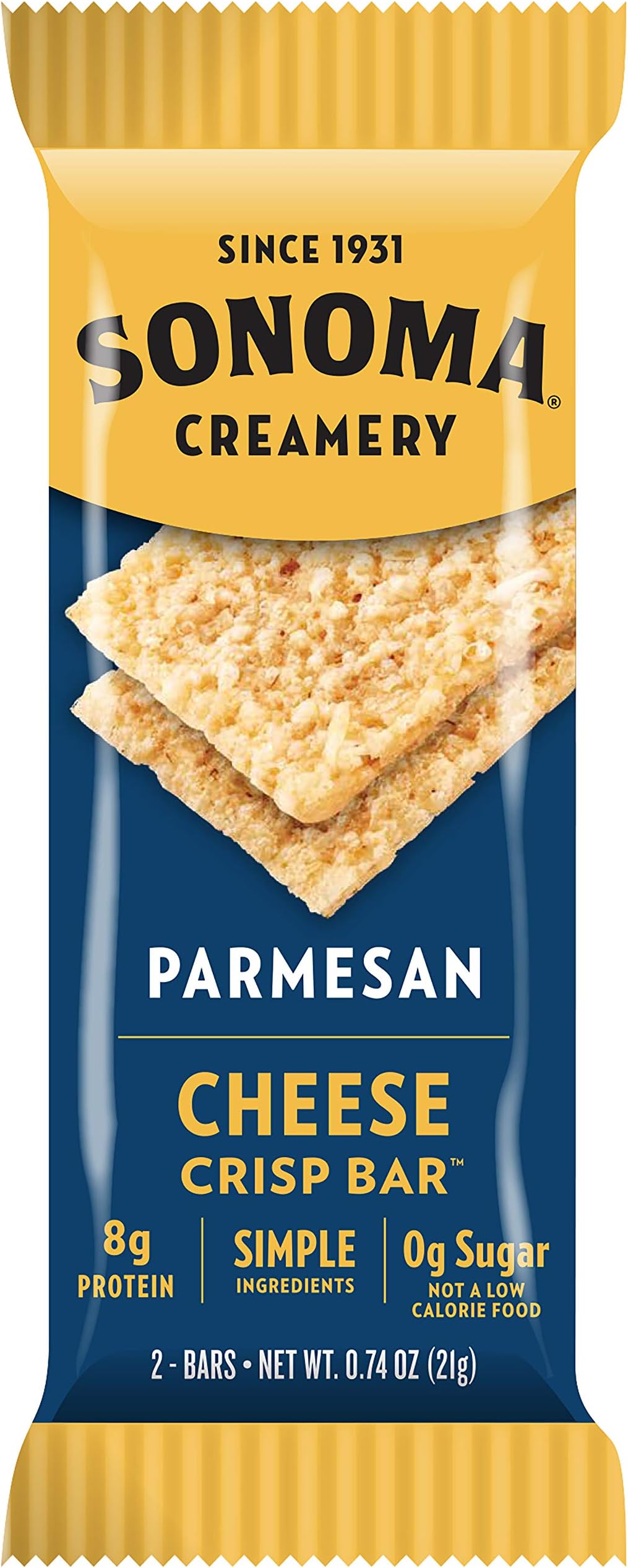 Sonoma Creamery Cheese Crisp Bars - High Protein, Gluten Free, Low Carb & Keto Friendly Snack - Parmesan, Pack of 8
