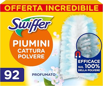 Swiffer Duster Ricariche Piumini Cattura Polvere, 92 Piumini, Cattura e Intrappola Polvere e Sporco, Raggiunge I Punti più Difficili della Casa, Con Profumo Ambi Pur, Offerta Incredibile