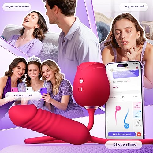 Miniatura 6 de Consolador vibrador juguetes sexuales para mujeres, juguete sexual MOOLIGIRL Rose con vibradores de punto G de empuje y 10 modos de succión