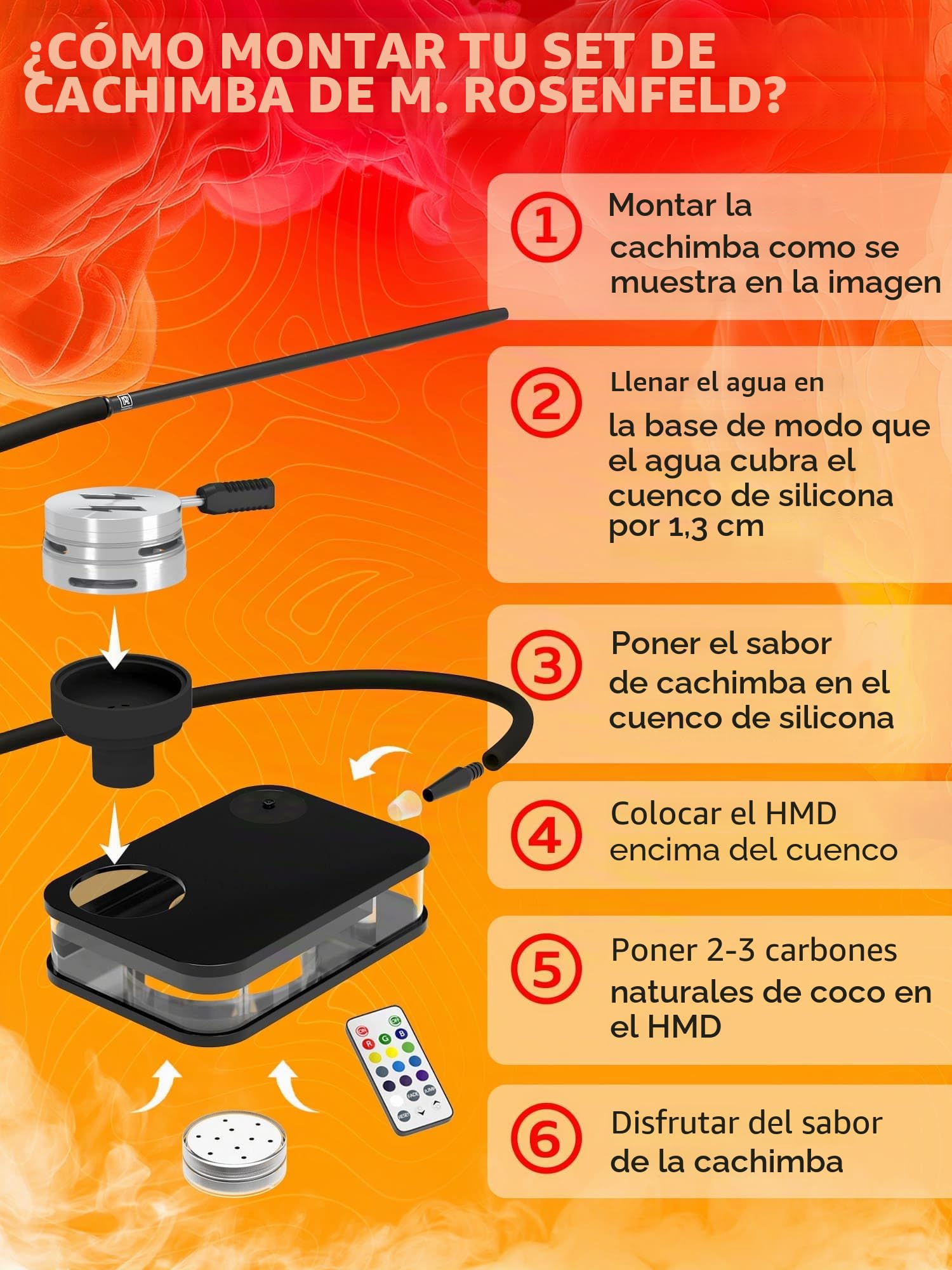 M. ROSENFELD Juego completo de cachimba, con bolsa y accesorios, juego de cabeza de shisha con caja de humo HMD, mangueras, boquilla y pinzas, cachimba portátil