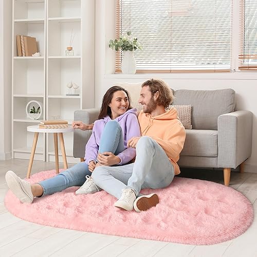 Miniatura 31 de LOCHAS Alfombra esponjosa para dormitorio, 2.6 x 5.3 pies, alfombra lanuda para dormitorio, mesita de noche, alfombra ovalada suave para sala