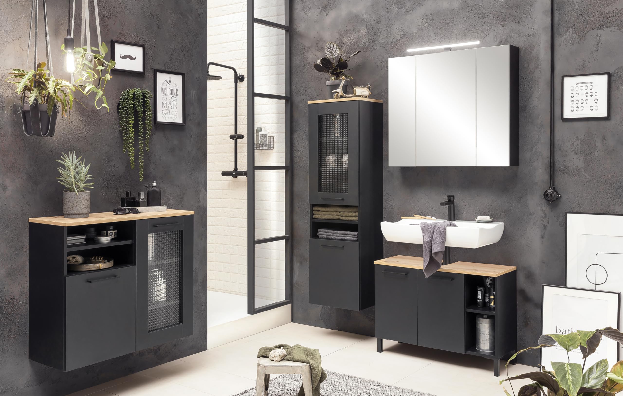 Schildmeyer Malte 155781 - Armario con Espejo, Negro Mate, 80 x 16 x 74,4 cm