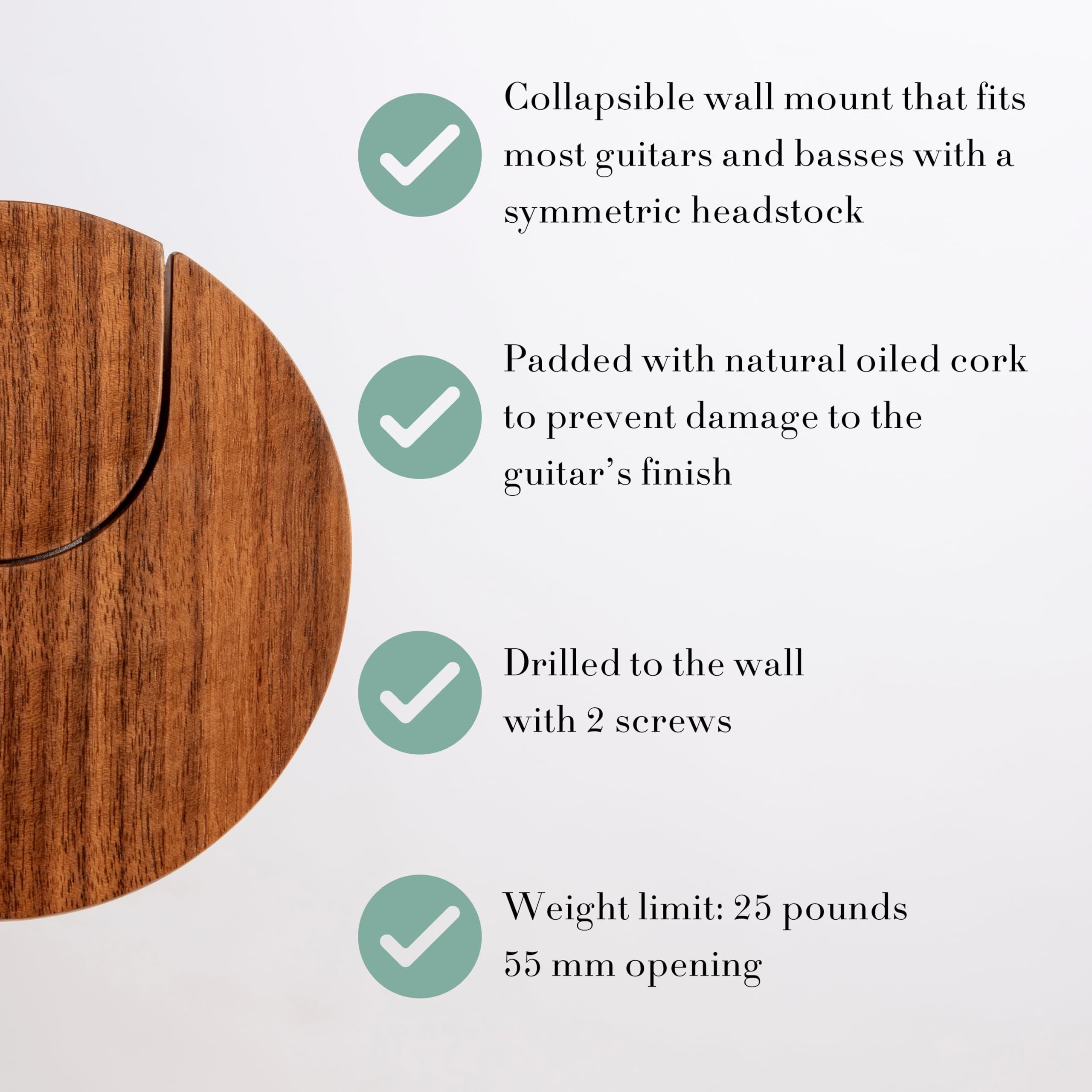 Esclusivo Supporto Pieghevole per Chitarra e Basso da Parete per Chitare e Bassi - Design Danese Brevettato - Salvaspazio - Antigraffio - Accessori per Chitarra, Ganci da Parete per Appendere | Legno