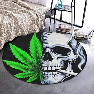 Super Soft Memory Foam Round Doormat for Bath Room Hotel, Non-Slip Pot Leaf Weedleaf Skull Smoking Tub Shower Bath Rug Home Decor