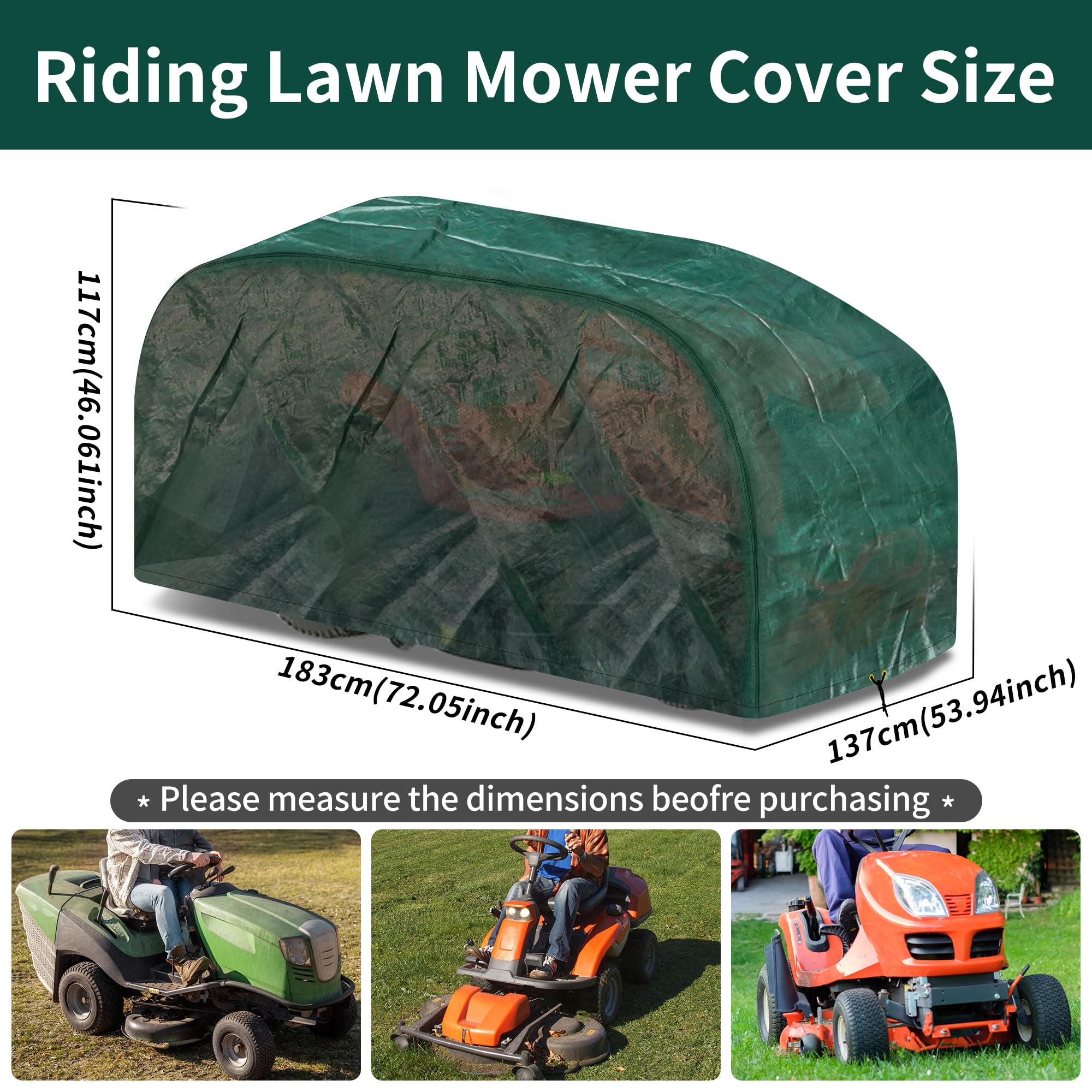 RICHIE Riding Lawn Mower Cover, Outdoor Garden Lawn Tractor Cover Waterproof with Adjustable Hem Cord, Windproof - Image 2
