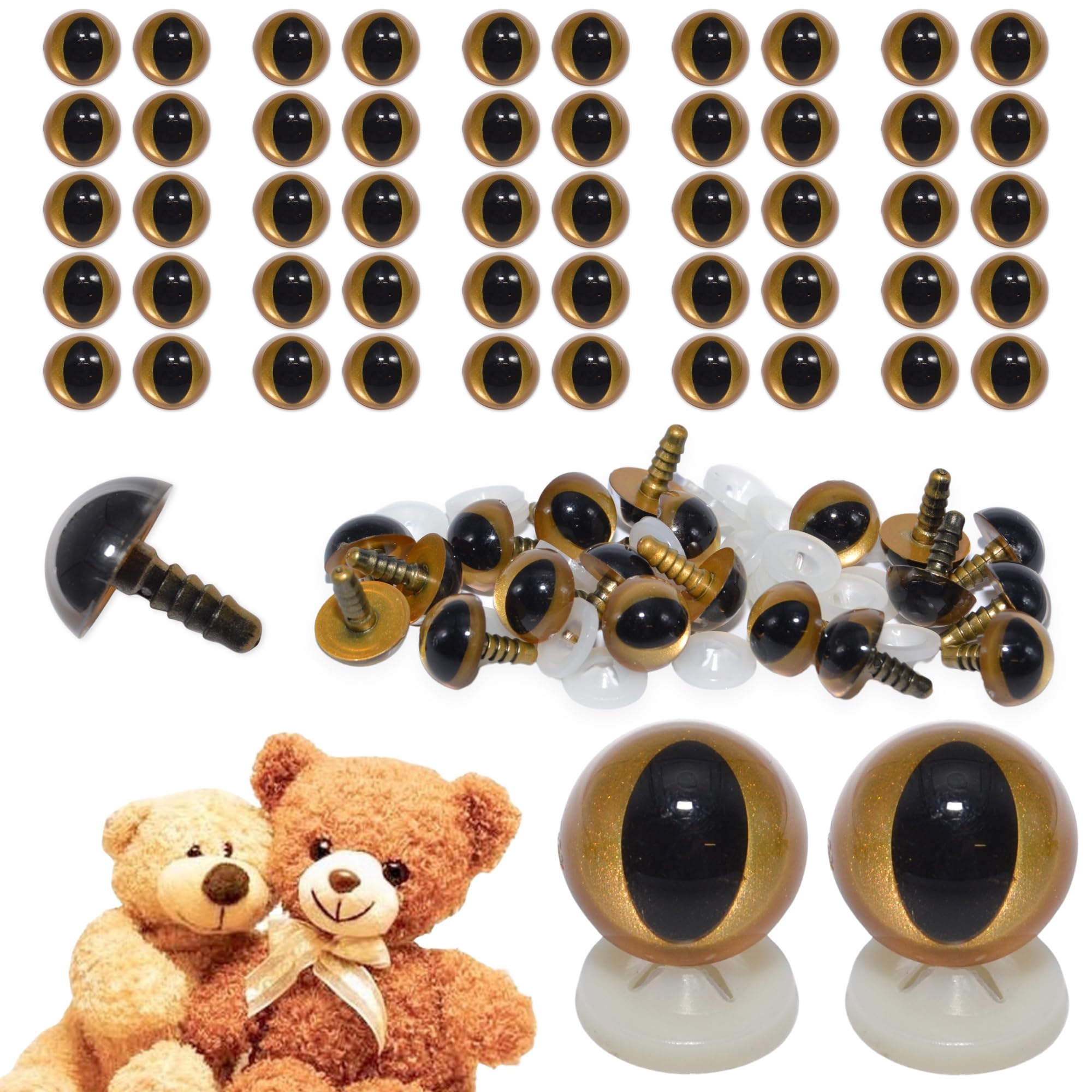 celloexpress 12mm Gold Cats Eyes with Plastic Backs - Safety Eyes for Soft Toy Teddy Bear Animal Making (Pack of 50 Pairs) โ image 1