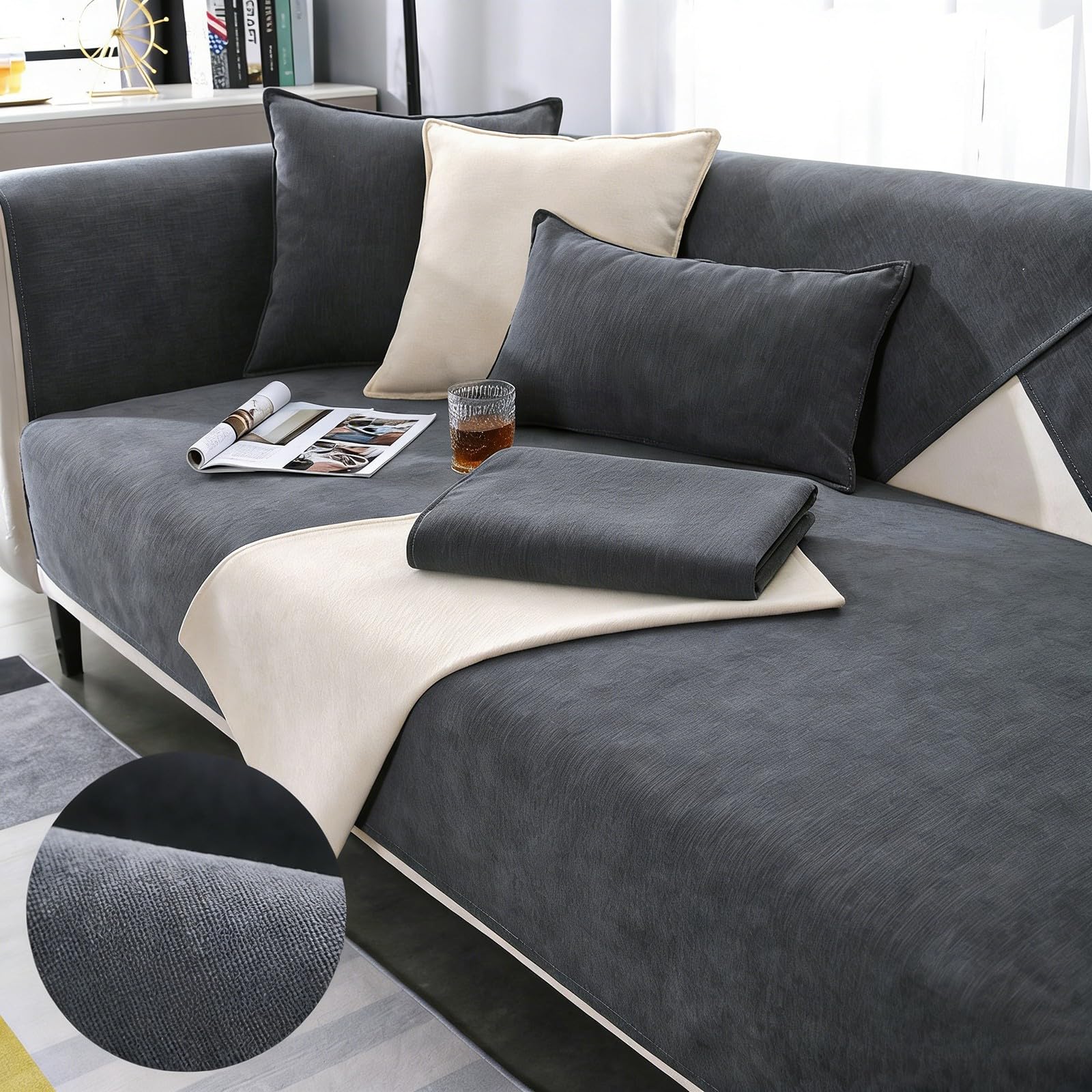 Générique Housse Canapé 3 Places Protection Canape Chat Chien Couvre Canape AntidéRapant Housse pour Canapé Lavable pour Canapes Combiné Type U Et L(Grey,90x210cm)