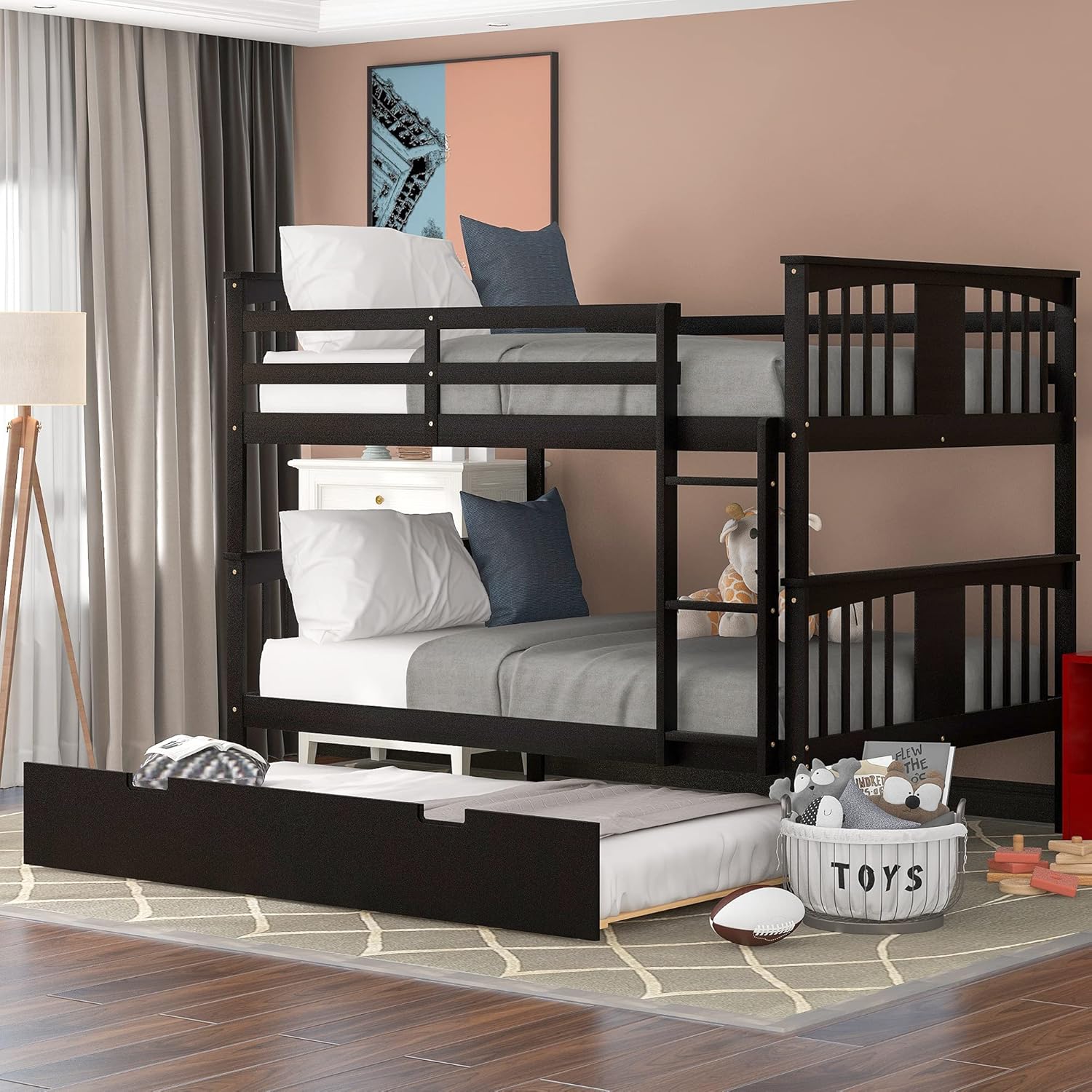 Buy Full Over Full Bunk Bed with Trundle, Wood Full Size Bed Frame with