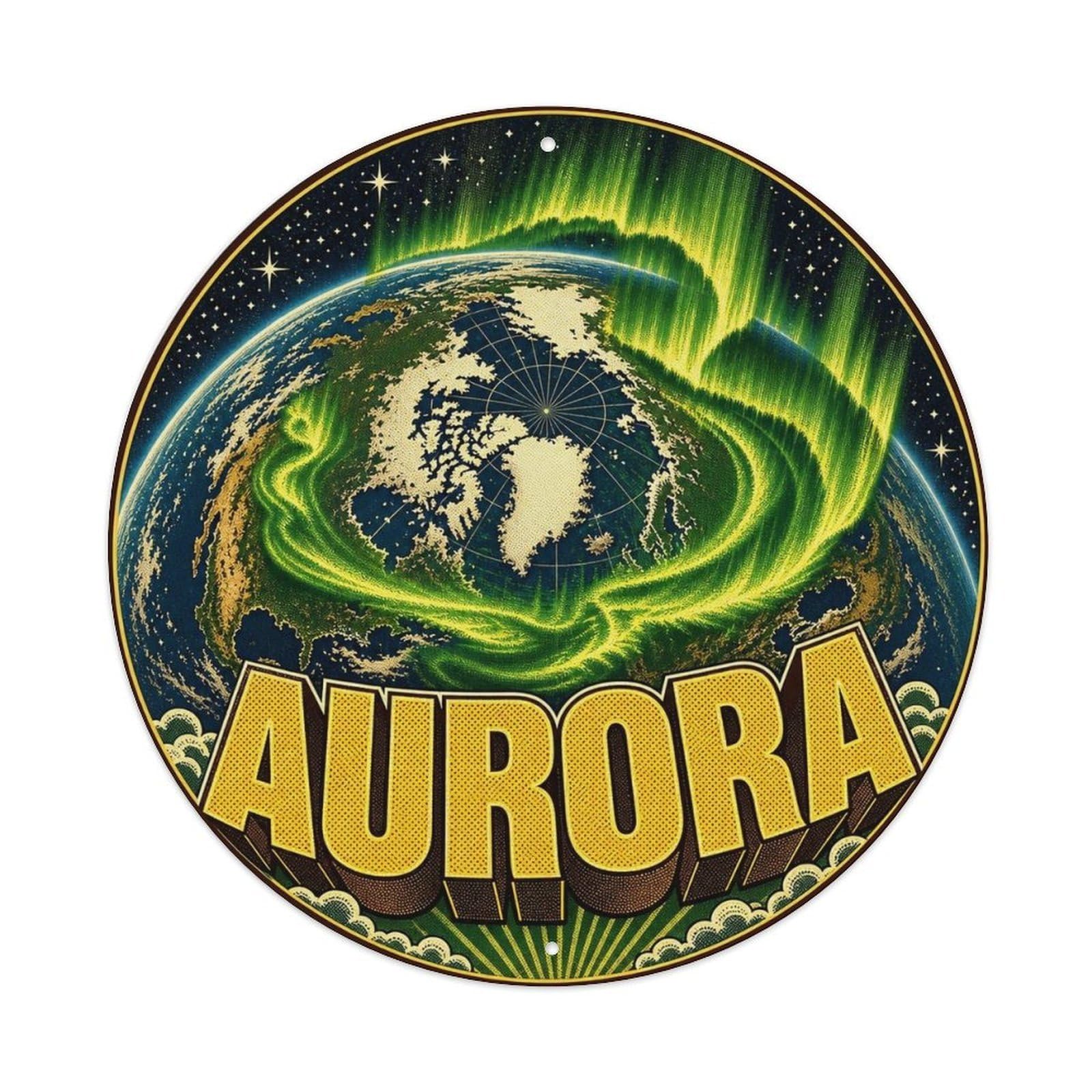 Solar System Retro Space Earth Aurora Celestial Metal Tin Sign