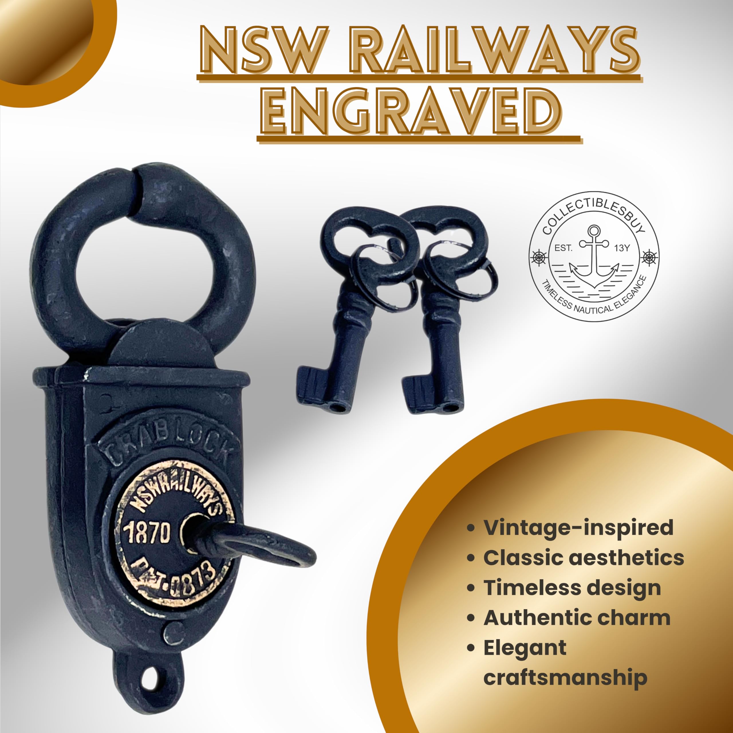 Antique Style Iron Crab Look Padlock with Keys – Vintage Black