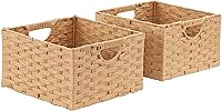 Seville Classics Handwoven Collapsible Laundry Baskets, Portable Storage Bins with Handles, Tan Rectangular 2-Pack