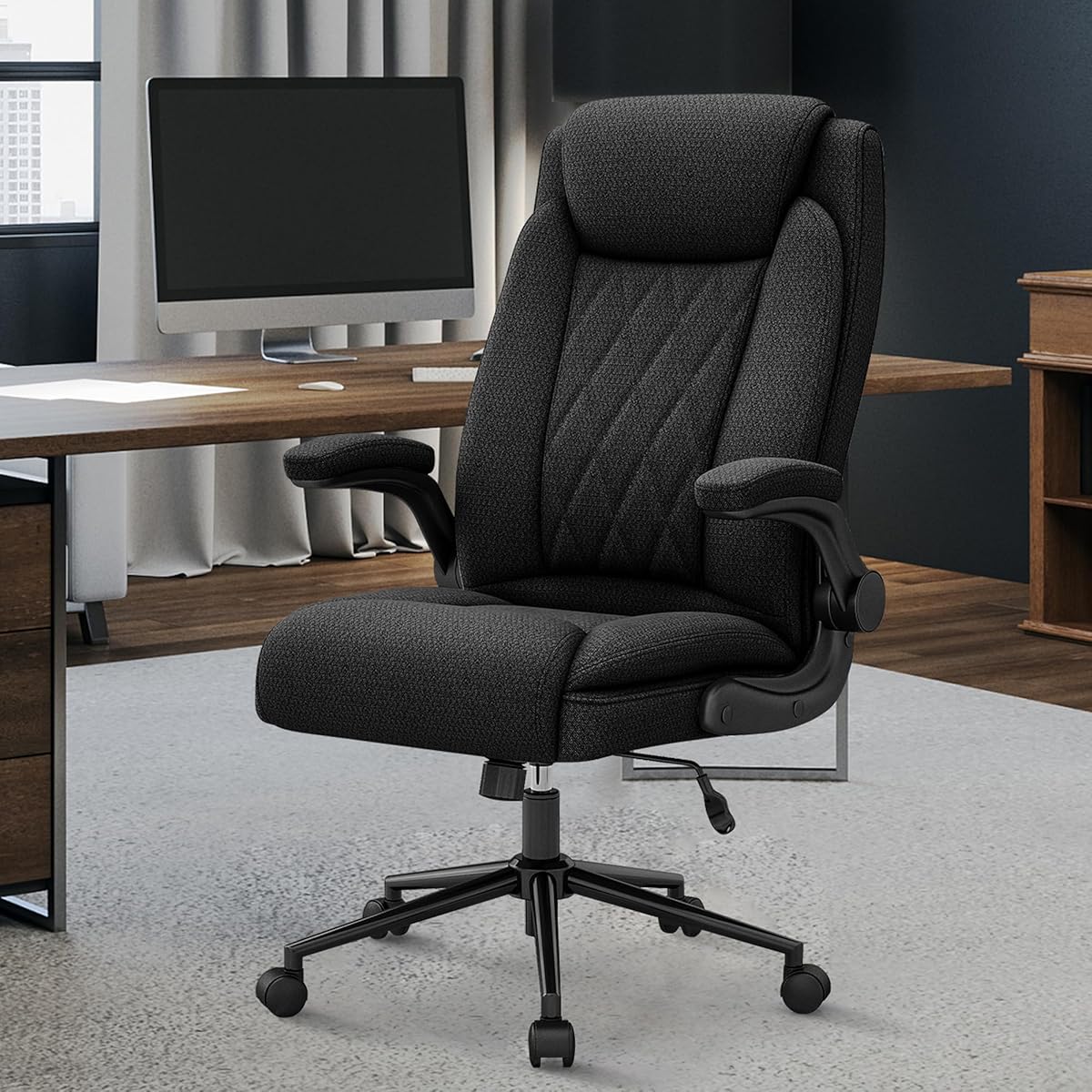 ralex-chair Big and Tall Office Chair -500 lb Heavy Duty Office Chair for Big Man, Fabric High Back Executive Office Desk Chair with 120° Tilt Rock,Computer Desk Chair with flip up arm - Black