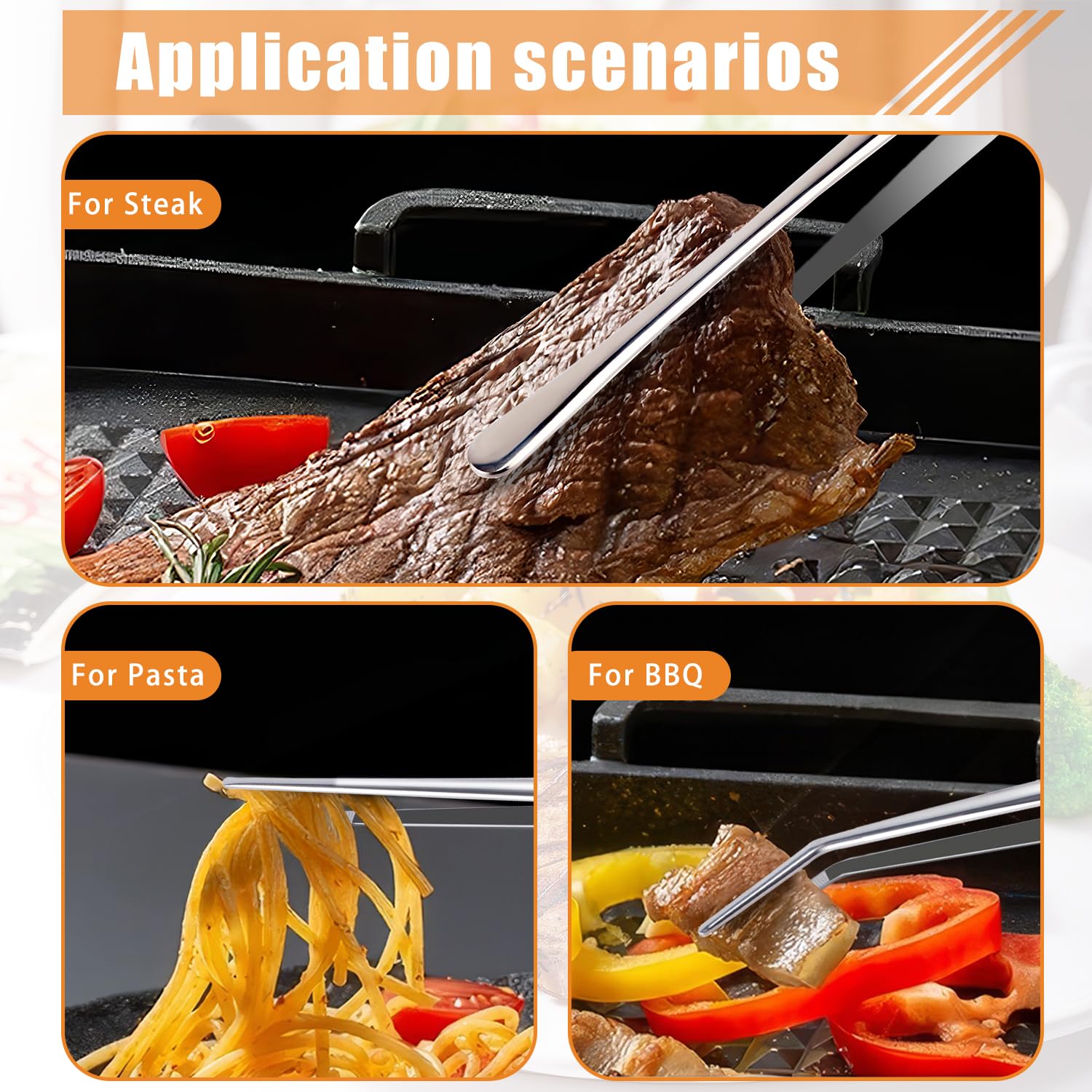 GBZCMJK 3 pinzas de cocina, pinzas de acero inoxidable de 12 pulgadas y 11.6 pulgadas para cocinar, pinzas de cocina profesionales, pinzas de cocina de chef, comida marina, barbacoa, chapado y servir
