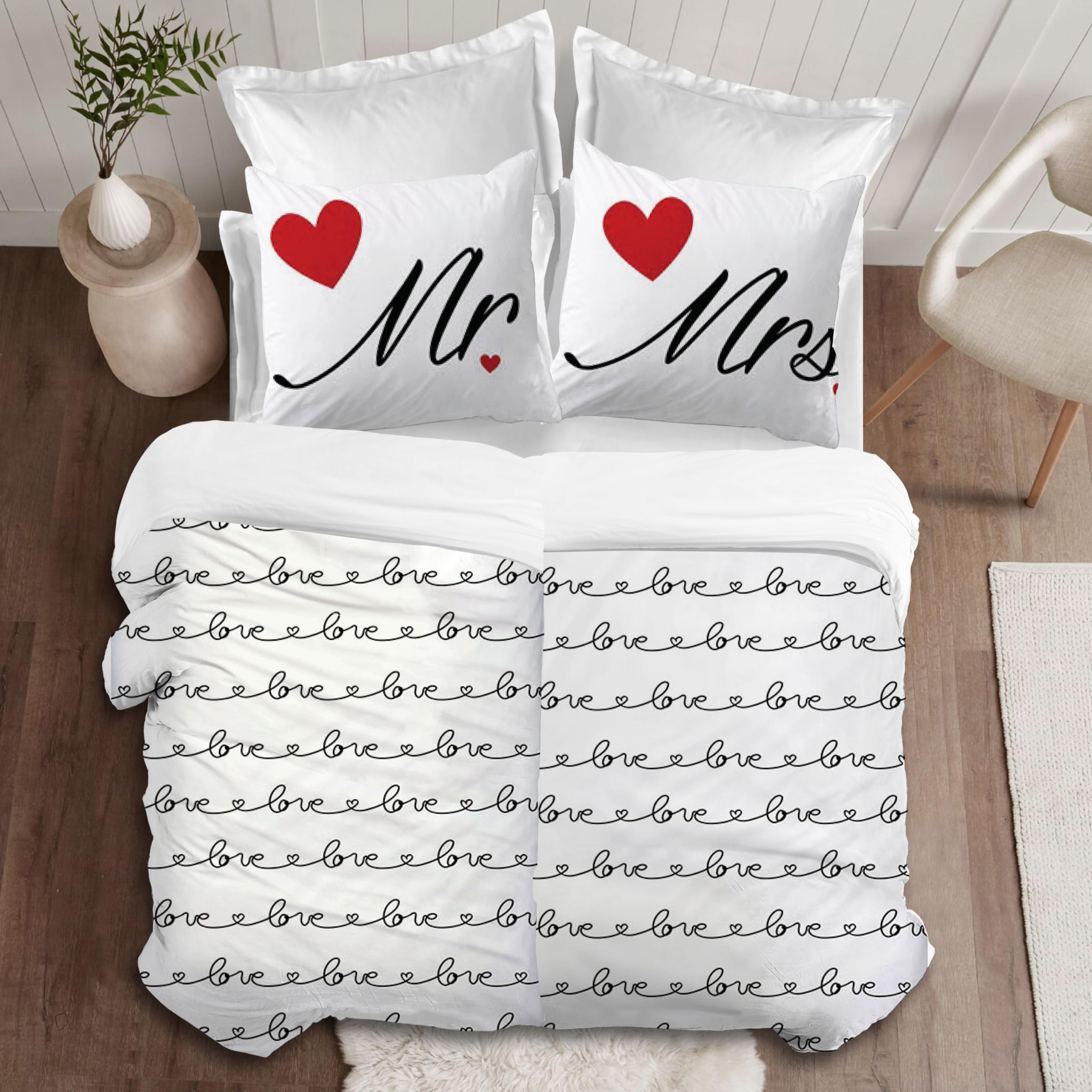 Skybrands Partner-Bettwäsche Paar Bettwäsche 4tlg 135x200cm 80x80cm Kissenbezug Partnerbettwäsche Set für Paare Liebe Partner 4tlg Microfaser Küche, Haushalt & Wohnen