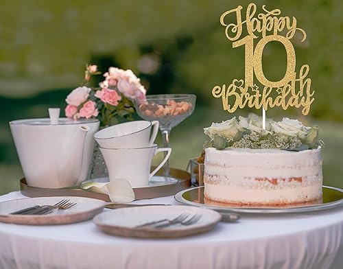 Miniatura 5 de Decoración para pastel de cumpleaños número 10, decoración de cumpleaños de 10 años, letrero de decoración de pastel de fiesta de la era de dos