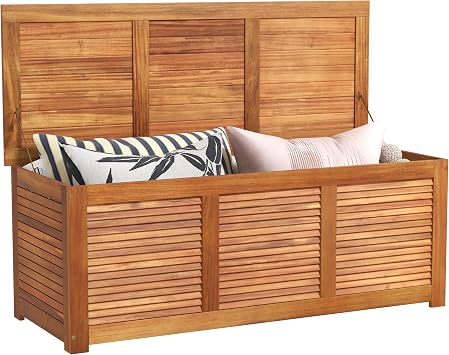 RELAX4LIFE Deck Box Acacia Wood, 46 Gallon Backyard Storage Bin Container for Patio Furniture Cushions, Pillows, Garden Tools, Pool Accessories, Wooden Porch Bench, Indoor Outdoor Storage Box 46 Gal