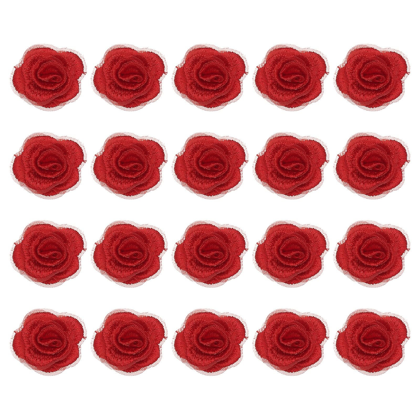 sourcing map 20 Pcs Floral Applique, 3D Flower Lace Applique Sew on Patch Embroidery Floral for Clothes Dresses Hair Ornaments Sewing DIY Craft Decoration, 2.8cm Red