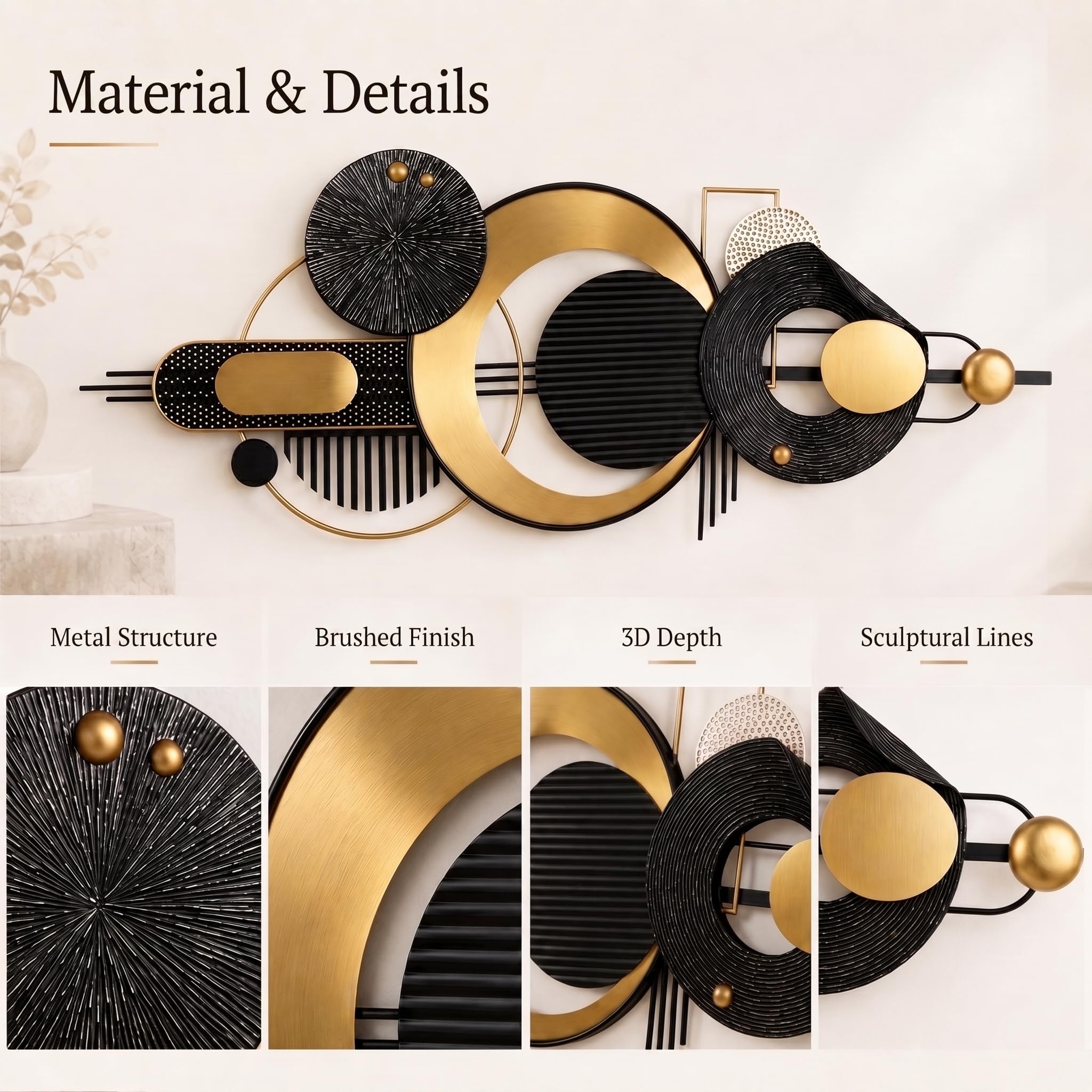 Adorno de Pared Metálico,Decoración Geométrica Abstracta 3D para | Decoración mural geométrica con,incluye kit de tornillos,apto para salón,dormitorio, cocina y oficina - 152CM