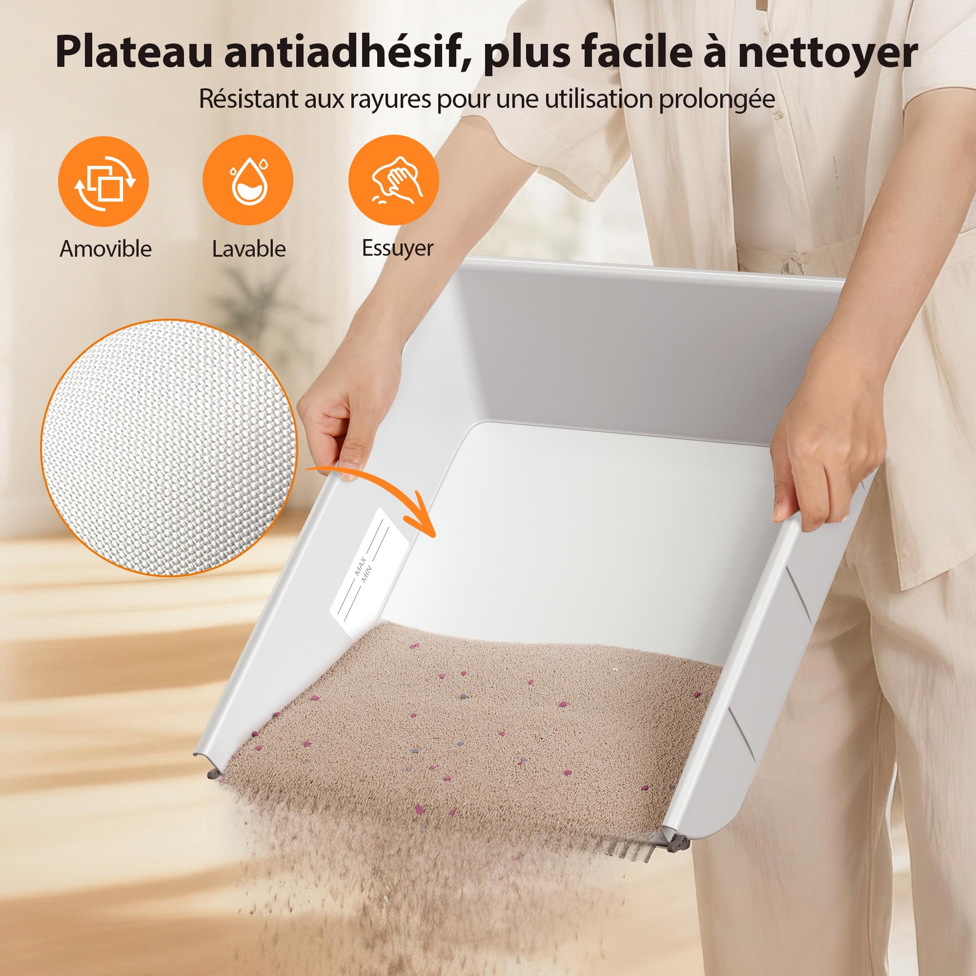 MeoWant Litiere Chat Autonettoyante, Litiere Automatique Espace Ouvert, Double Râteau/Système à Trois Moteurs Coordonnés/Anti-pincement/Ultra Sûr/Contrôlé par APP/Désodorisant