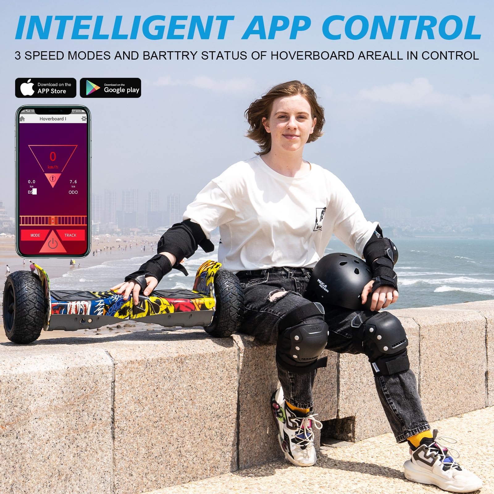 RCB hoverboards SUV y Kart,con Bluetooth, Control de Aplicaciones, Hoverboards Todo Terreno 8.5" Hummer, Mejor Regalo para Niños