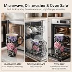 DUSVALLY 17oz Ceramic Travel Mug with Lid, Hydrangea Floral Coffee Mug with Handle, Large Ceramic Tea Cup, Microwave & Dishwasher Safe, Gift Box Included
