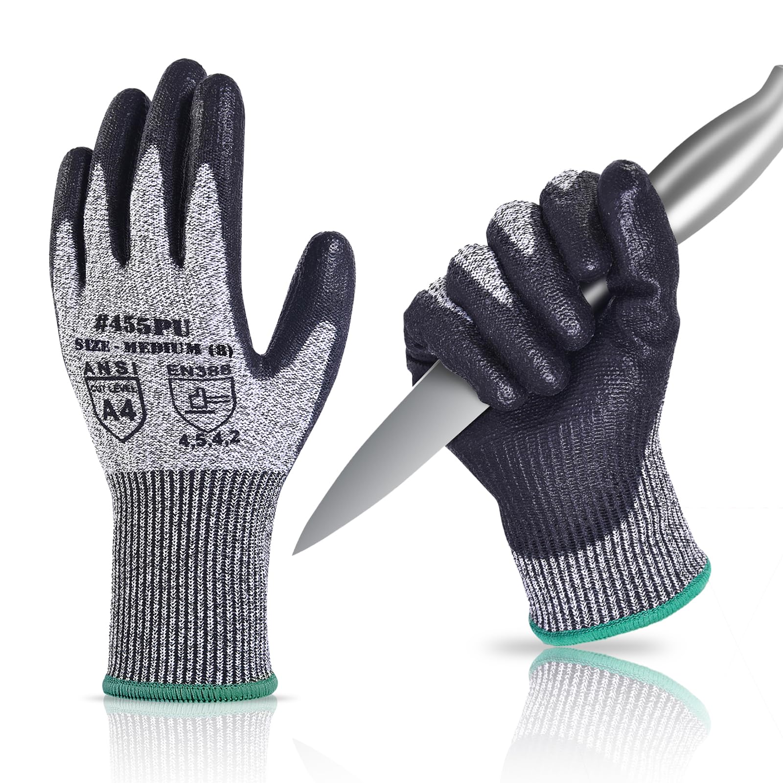 Donfri 1 Pair Cut Resistant Gloves High Performance Level 5 Protection Safety Work Gloves for Men Comfortable PU Coated Palm Cut Proof Gloves Gardening Food Grade Non-slip Machine Washable (Medium)