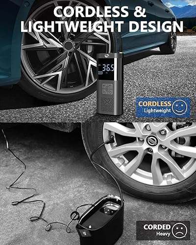 Miniatura 6 de SERVOMASTER Inflador de neumáticos, compresor de neumáticos portátil, inflador de neumáticos inalámbrico con calibrador, accesorios de automóvil