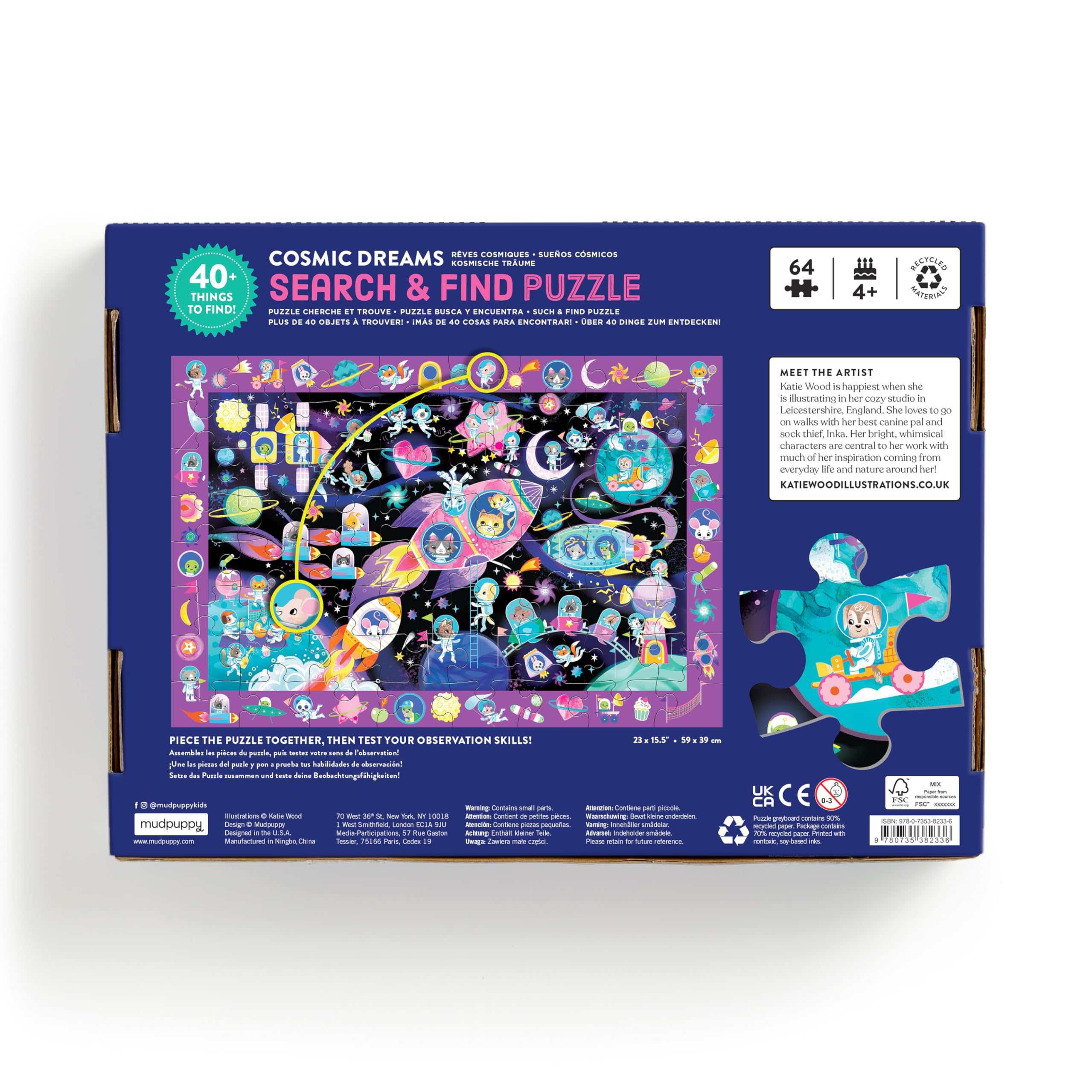 Mudpuppy Cosmic Dreams - 64 Piece Search & Find Jigsaw Puzzle Featuring Cats in A Whimsical Outer Space Wonderland and Over 40 Hidden Images to Find - Image 5