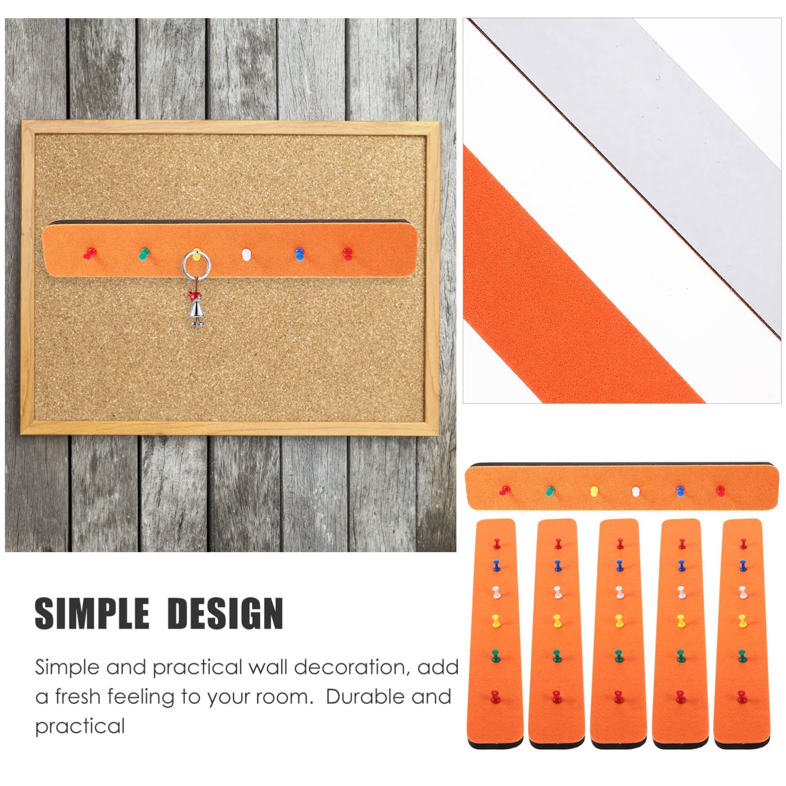 Operitacx Selbstklebende Filz-Pinnwandstreifen – 33 X 5 Cm, Orange, Inkl. Reißnägeln