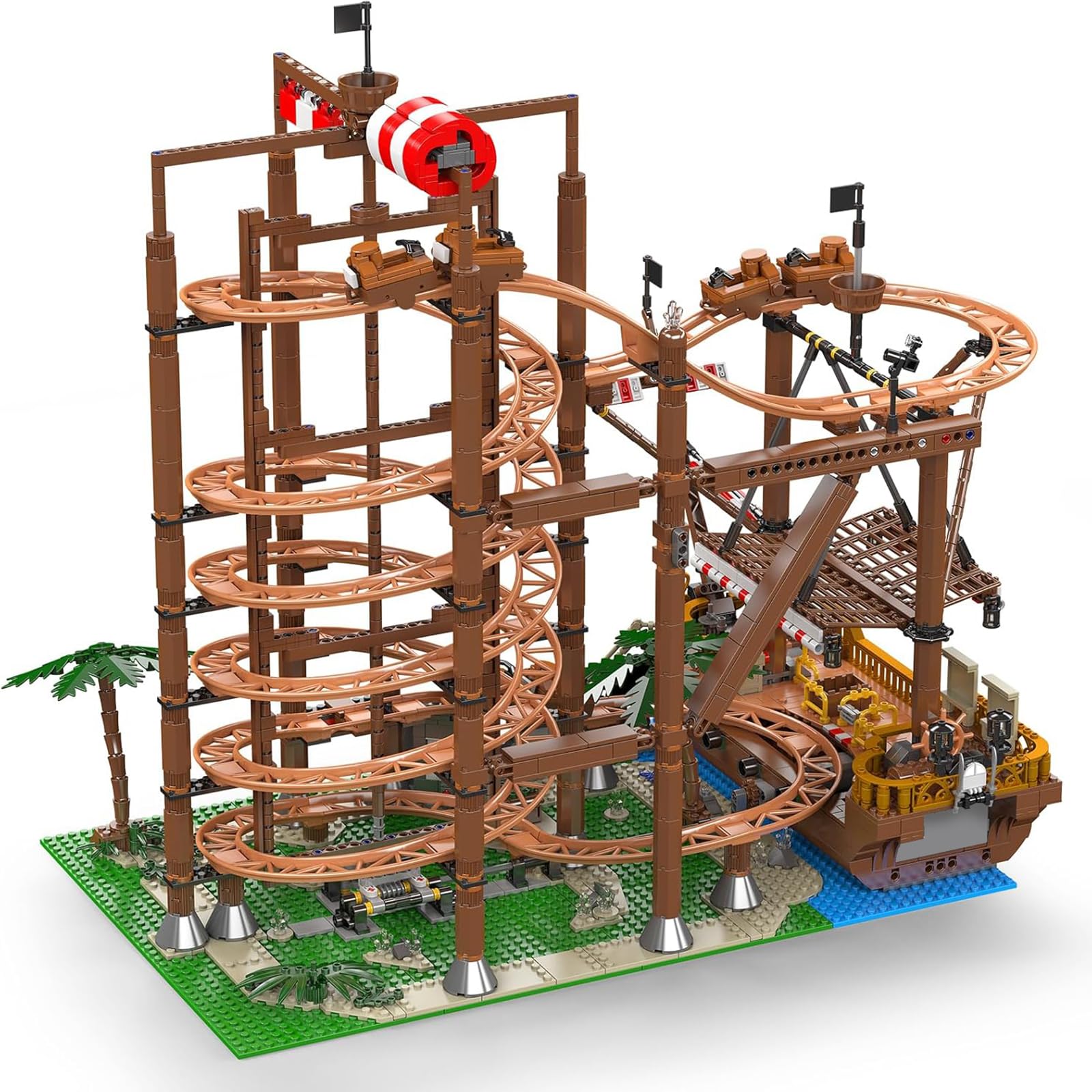 Mould King 11013 Technology Roller Coaster Building Kit, grandi montagne russe a doppia elica con motori Set di blocchi da costruzione, modello di sottobicchiere ad anello tecnico con morsetto per