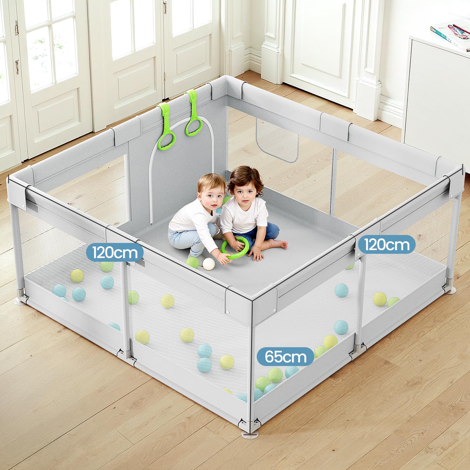 Petit Parc Bebe 120×120 cm - Parc Enfant Avec Ventouses, Stable Parc De Jeu BéBé Maille Respirante pour Appartement