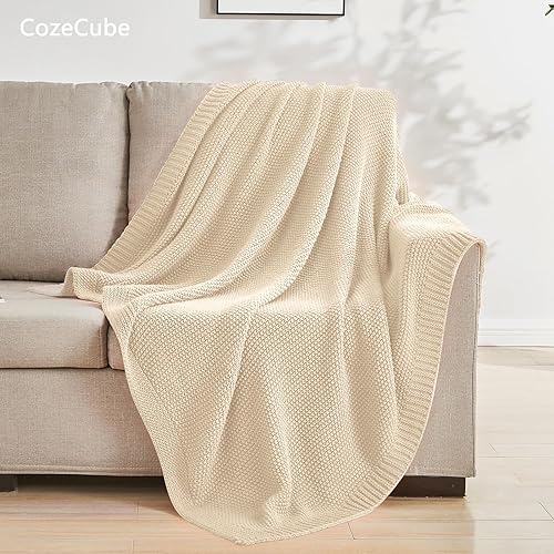 Miniatura 3 de CozeCube Manta verde para sofá, manta de punto trenzado suave y acogedora para cama, sofá, sala de estar, manta decorativa ligera y cálida de